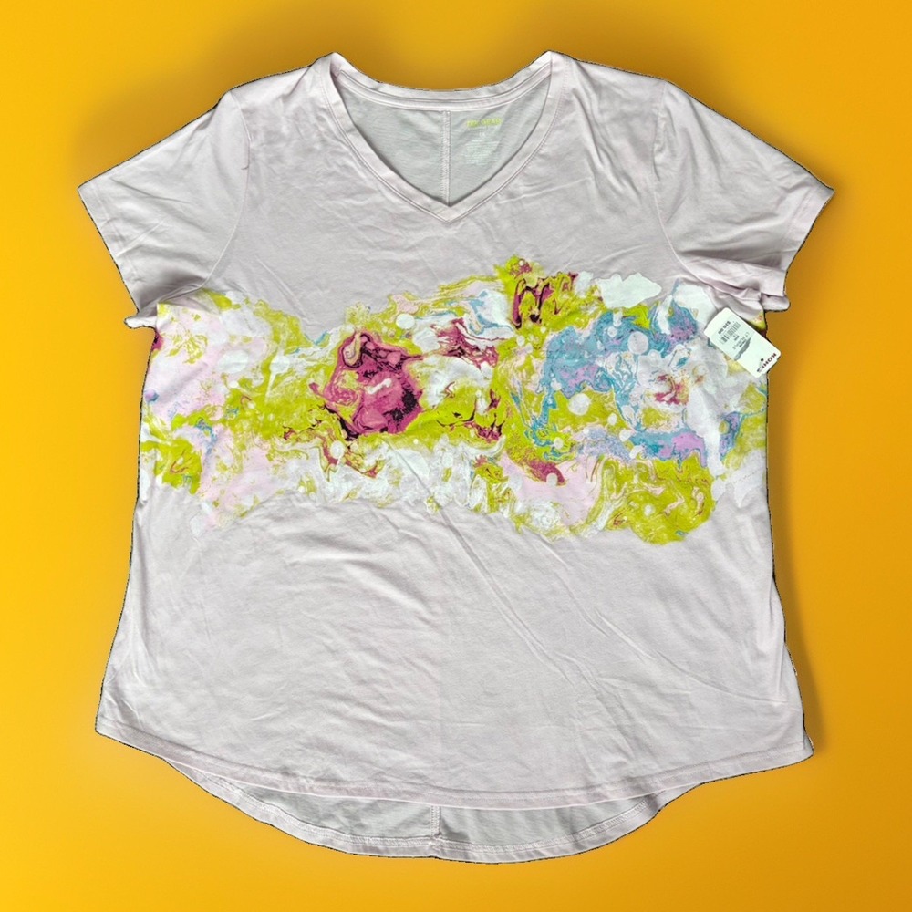 Tek Gear Essentials Women's 1X Abstract Painted Graphic T Shirt Pink NWT